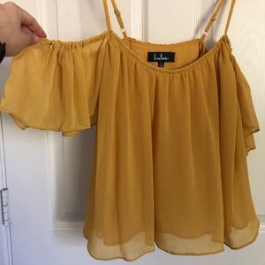 Lulu’s off the shoulder mustard top